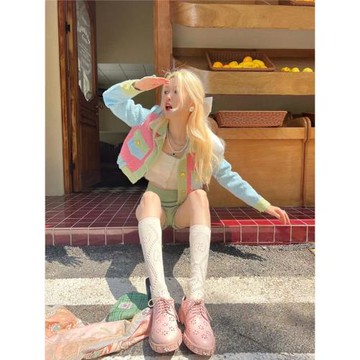 甜酷小香風米色字母小腿襪夏季薄款襪子女網眼鏤空及膝長筒襪