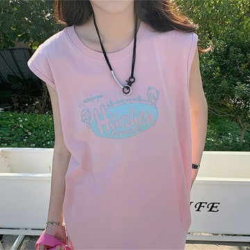 vintage辣妹背心t恤女夏季設計感小眾2022寬松無袖粉色純棉上衣服