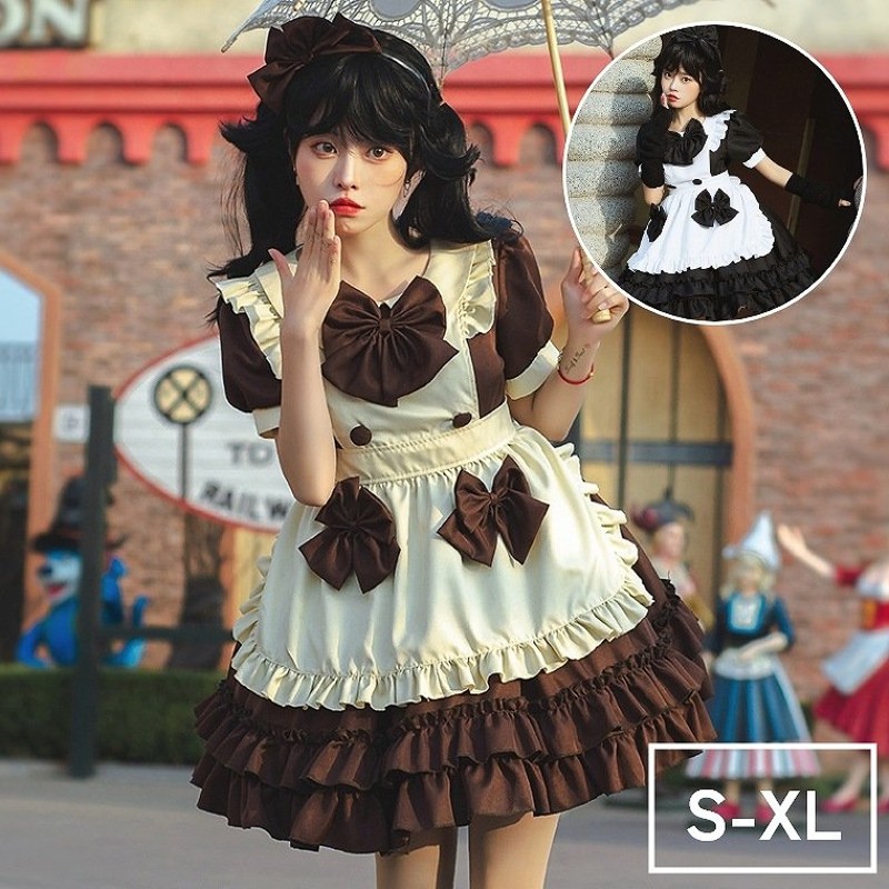 コスプレ ハロウィン コスチューム ロリータ メイド メイド服 仮装 衣装 レディース ワンピース ミドル丈 ワンピ ロングワンピ 膝下丈  ハロウィンコスプレ 通販 LINEポイント最大0.5%GET | LINEショッピング