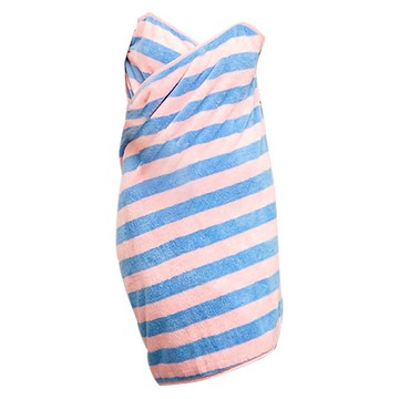 bebehome 輕柔甜美親膚可穿式居家吊帶浴巾裙 M  1個  粉藍條紋
