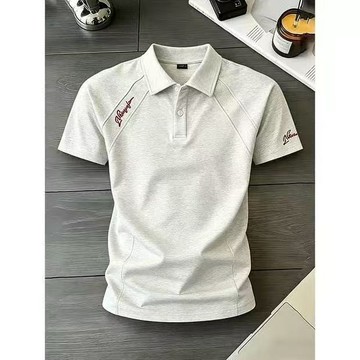 美式拼接寬鬆兩張短袖POLO衫V領男女同款短袖T恤上衣