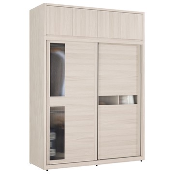 Boden-珊卓5.9尺加高型長虹玻璃衣櫃(推/拉門衣櫃+棉被收納櫃)-176x60x247cm