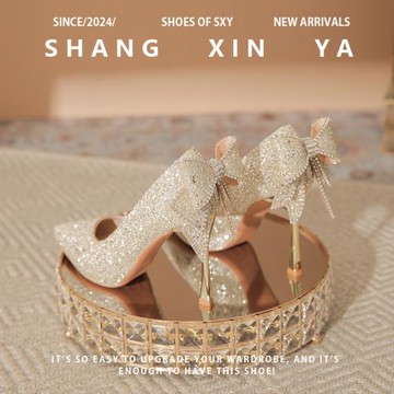 法式水晶婚鞋小個子不累腳10厘米防水臺秀禾婚紗尖頭高跟鞋女細跟