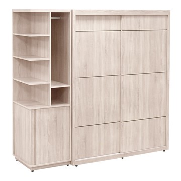 IHouse-保羅 免組裝5X7推門衣櫃+收納吊掛邊櫃-贈實木衣架*5 (7尺衣櫃/系統櫃/櫥櫃/衣櫃)白梧桐