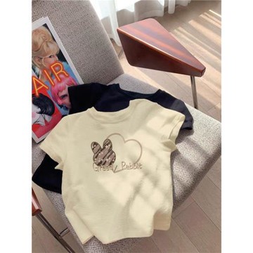 美式正肩短袖t恤女夏季2025新款小個子純棉修身顯瘦高腰短款上衣