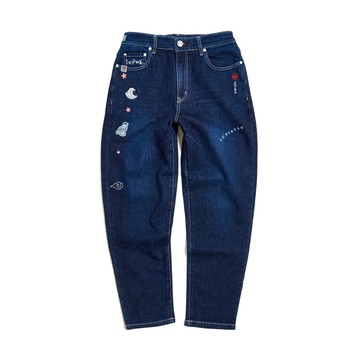 江戶勝｜女裝｜經典繡花圖騰丹寧錐形褲