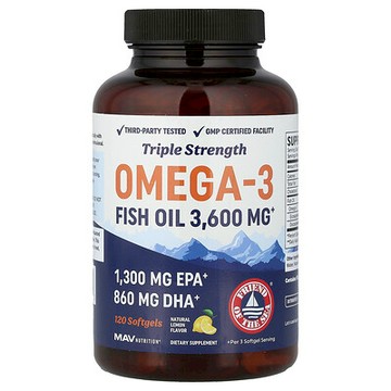 MAV Nutrition, Omega-3 魚油，三倍功效，天然檸檬，120 粒軟膠囊