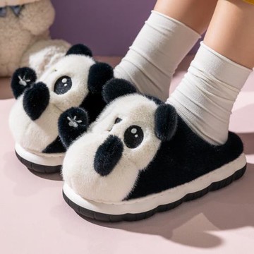 冬季2025新款可愛熊貓棉拖鞋女室內家居月子毛絨保暖厚底防滑拖鞋