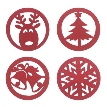 4643 聖誕不織布杯墊 不織布杯墊 聖誕杯墊 耶誕老人麋鹿雪花雪人 簍空雕刻杯墊 創意居家裝飾