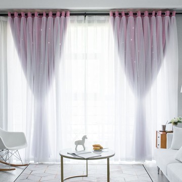 韓式公主風網紅抖音窗簾成品簡約現代窗紗全遮光鏤空星星臥室ins