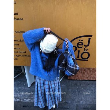 XGNB BRAND 24A/W 韓系高級感藍色套頭毛衣女冬季毛呢半身裙套裝
