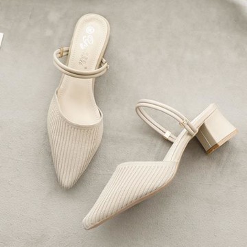 外穿包頭拖鞋女高跟單鞋2024夏新款粗跟尖頭中跟時尚百搭兩穿涼鞋