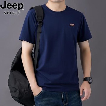 吉普短袖T恤男圓領夏季新款純色百搭上衣時尚潮寬松休閑半袖體恤