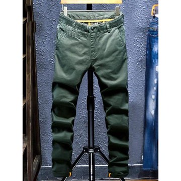 YEZOE彈力男士休閑褲新款韓版修身小直筒褲軍綠褲子潮男款秋冬季