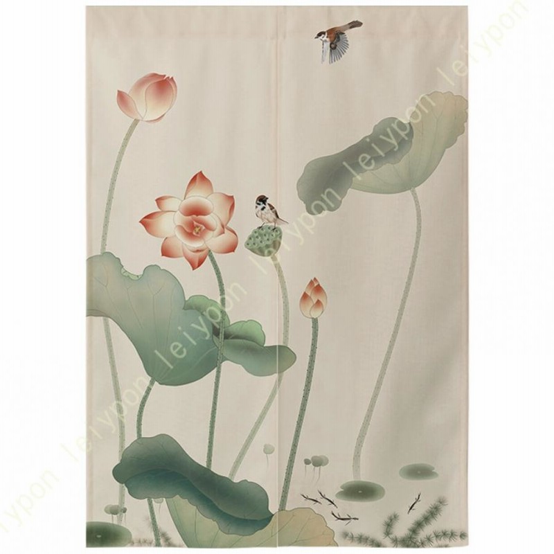 本麻 暖簾『牡丹』水墨画 家による肉筆 一点物