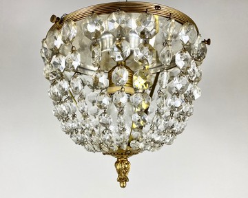 復古水晶黃銅籃吊燈帶流蘇法國 20 世紀 60 年代