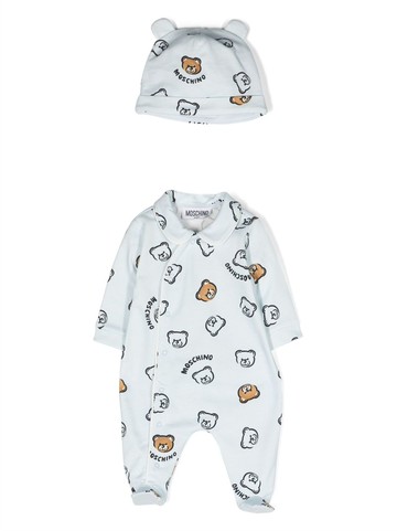 Moschino Kids - Leo Teddy-print cotton babygrow set - kids - Cotton - 3-6 - Blue
