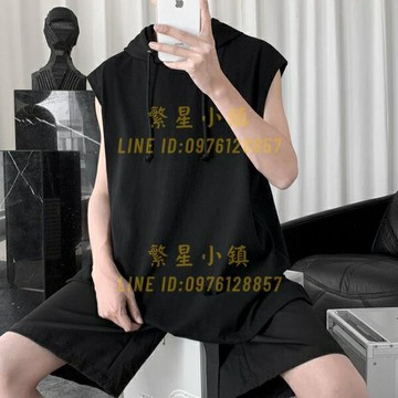 背心冰絲衛衣連帽背心男籃球運動無袖健身服男士寬鬆大碼坎肩t恤【繁星小鎮】
