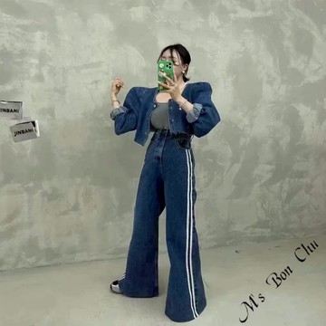 KS蕾絲邊牛仔寬褲【8231】韓系INS休閒百搭氣質純欲時尚個性甜辣寬鬆高腰高腰牛仔褲 高腰寬褲 牛仔寬褲 BonChu