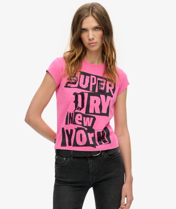 Superdry Women's Embellished Punk Cap Sleeve T-shirt Pink Size: 8
