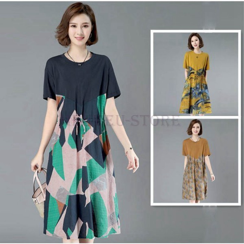 ワンピースひざ丈ワンピース体型カバーレディース大きいサイズaライン花柄切り替え半袖膝丈ワンピース着痩せ夏ワンピースコーデ30代40代50代 通販 Lineポイント最大0 5 Get Lineショッピング
