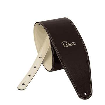 Picco 皮革手工背帶 吉他/貝斯通用 宇宙人方Q監製 台灣職人手作 4吋寬版 深棕奶油 Dark Brown