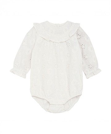 微透花朵白色長袖包屁衣62cm