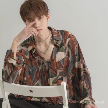 【優選好物】幾何落葉花襯衫男沙灘港風春夏季潮流複古上衣休閒潮流痞帥花襯衣jioyh 3Q72