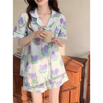 夏季牛奶絲睡衣女夏天ins風短袖甜美套裝薄款家居服小個子兩件套