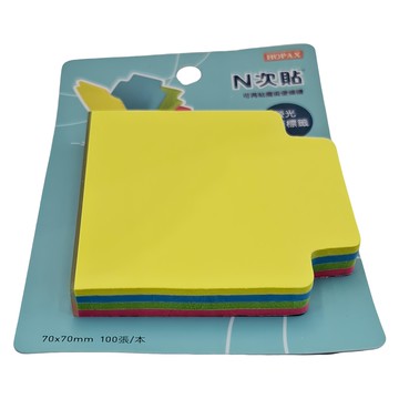 N次貼 魔術標籤型便條磚 70x70mm 100張/本  螢光黃 + 藍 + 綠 + 洋紅  4本  6組