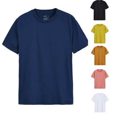 男士日式出口品質夏季純棉無側縫天竺編織短袖圓領T恤衫打底汗衫