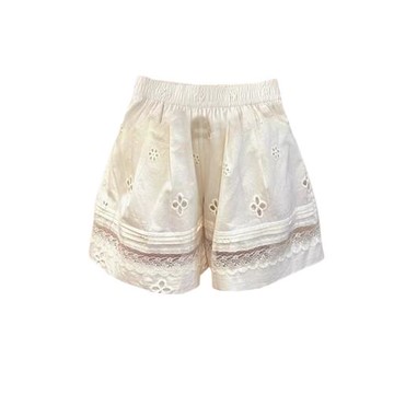 大碼胖妹妹韓系鏤空蕾絲拼接短褲女夏季設計感百搭顯瘦a字闊腿褲