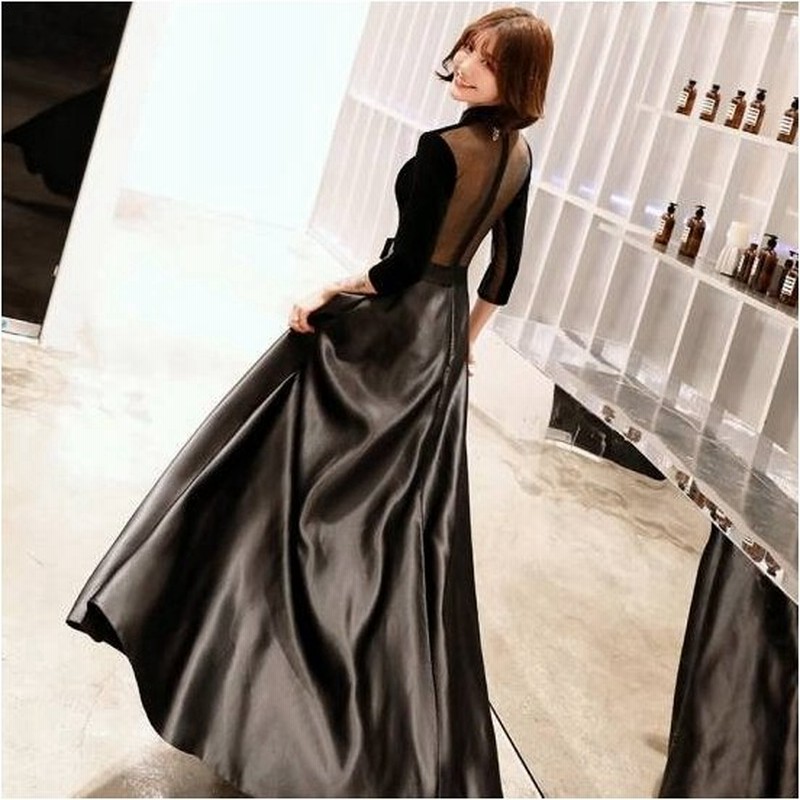 パーティードレス ロングドレス 代 30代 40代 韓国 ロング 袖あり マキシ丈 結婚式 大きいサイズ 黒 7分袖 シースルー Vネック 二次会 およばれ 発表会 上品 通販 Lineポイント最大0 5 Get Lineショッピング