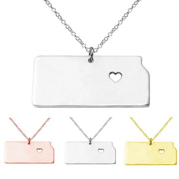 【現貨-鍍18K金】 State of Kansas 堪薩斯州 美國2018新款 地圖項鍊 玫瑰金 吊墜 歐美新款 項鍊｜領券最高折$220