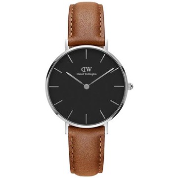 DW Daniel Wellington 經典杜倫淡棕色皮帶腕錶-銀框/32mm(DW00100178)
