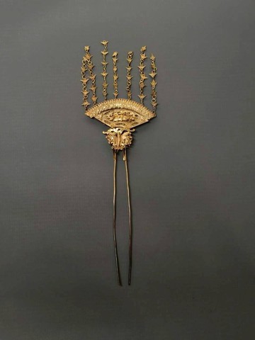 老鎏金花卉髮簪– 古董髮飾 / 祈福護符 / 帽花 - 純古董