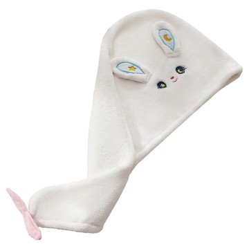 愛北鼻 珊瑚絨乾髮帽 白色星月兔 超強吸水 快速乾髮 柔軟親膚  1個