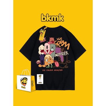 bkmk歐貨港風休閑短袖T恤男2025夏季設計感冰激凌小惡魔印花上衣