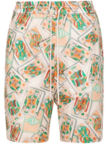 Drôle De Monsieur - Jeu De Cartes linen blend shorts - men - Cotton/Polyester/Cotton/Linen/Flax - XL - Neutrals