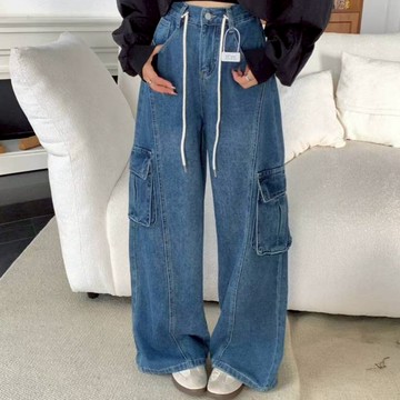 高腰牛仔寬褲 高個子必備牛仔寬褲 高腰牛仔褲 韓系寬褲 牛仔褲 拖地褲 工裝牛仔褲 工裝褲 美式工作褲 加大碼