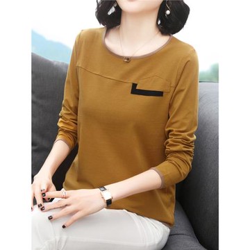 中年媽媽寬松打底衫女大碼氣質洋氣上衣遮肚子長袖純棉t恤女春秋