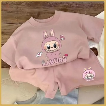👍百搭童裝👍拉布布女童韓係套裝夏季新款兒童洋氣可愛休閒短袖T恤短褲兩件套 K0UP