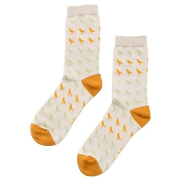 in Blooom 印花樂 緹花中長襪 台灣八哥 含棉47%  腳底 24~27cm  腳底sole 24~27cm  暖橘杏