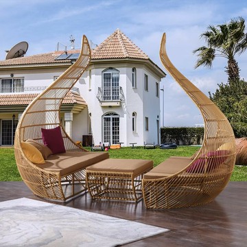 優樂悅~戶外沙發躺床 酒店會所休閑創意沙發 別墅庭院游泳池沙灘藤編圓