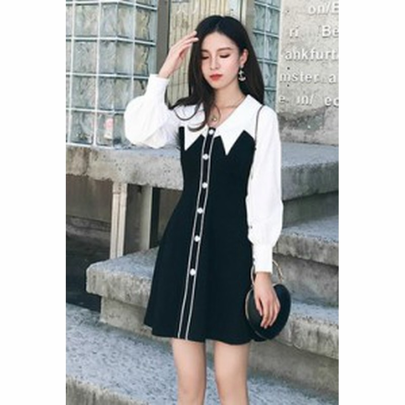 ワンピース ドレス 膝丈 長袖 ミニ丈 バルーン袖 ボタン Aライン 大人 可愛い 上品 きれいめ 女子力up お洒落 デート お呼ばれ ディナー