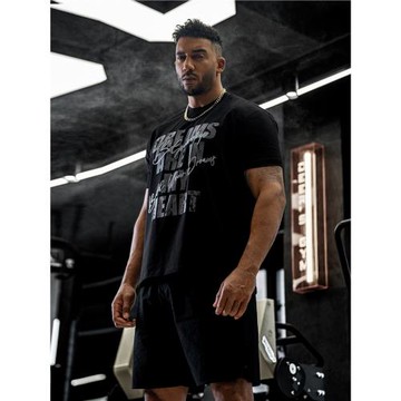 bdpowerup夏季圓領爆袖正肩健身短袖簡約原創美式印花運動T恤男