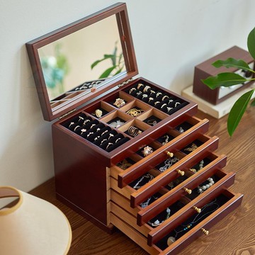 宅配到家🎁實木 首飾盒 高檔 精緻 木質 收納 復古 多層 抽屜 大容量 耳環 項鍊 防氧化 首飾收納 戒指收納 飾品