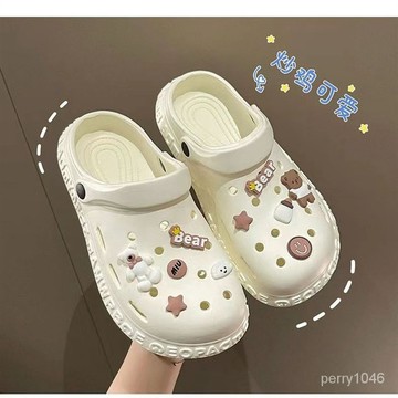 可愛洞洞鞋2023新款女夏季外穿時尚厚底防滑踩屎感沙灘耐磨包頭拖 ZAF5