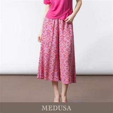 現貨【MEDUSA 曼度莎】桃粉幾何印花雪紡寬褲（M-XL）｜女寬褲 休閒長褲 雪紡褲