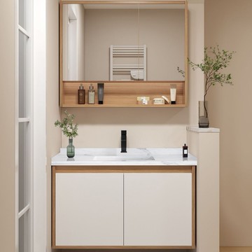 原木色浴室櫃組合小戶型衛生間洗手盆櫃洗臉池洗漱盆浴室鏡櫃套裝